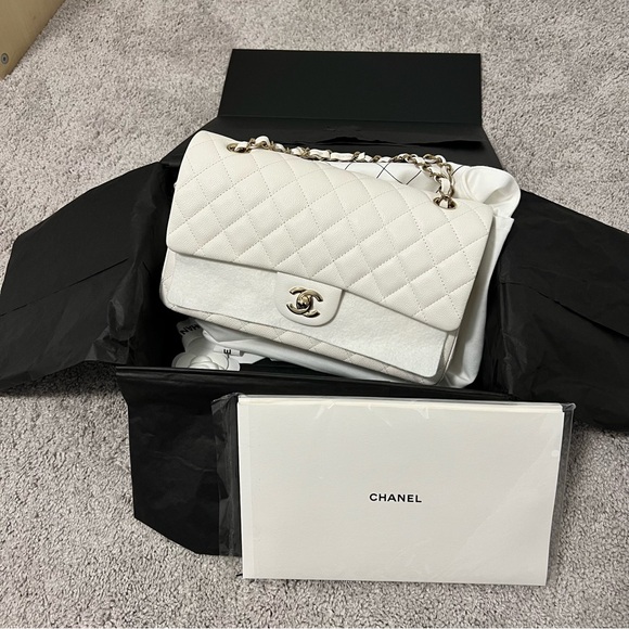 CHANEL Handbags - Chanel White Medium Classic Flap Bag